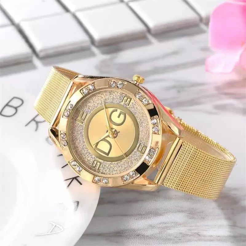 Ladies watch, double diamond outer ring sand diamond surface steel mesh belt Ladies watch