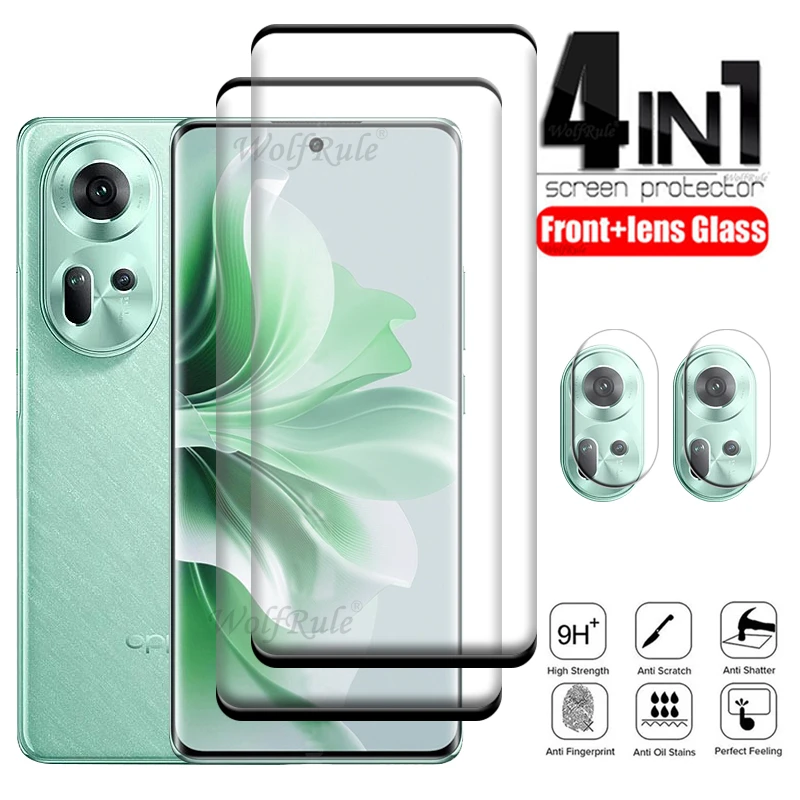 

4-in-1 For OPPO Reno 11 5G Glass Reno 11 5G Tempered Glass Film Full Cover Curved 9H HD For Screen Protector Reno 11 Lens Glass