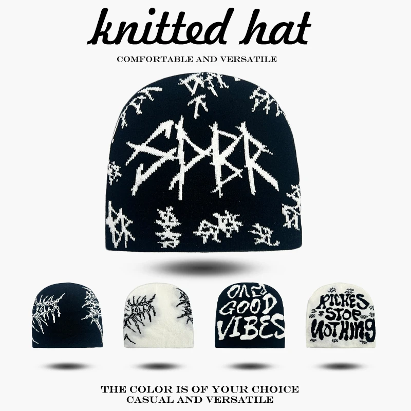 Warm Personal Fashion Hip-hop Beanies Street Versatile New Men Women Dark Style Jacquard Organic Skeleton Letter Knitted Hats