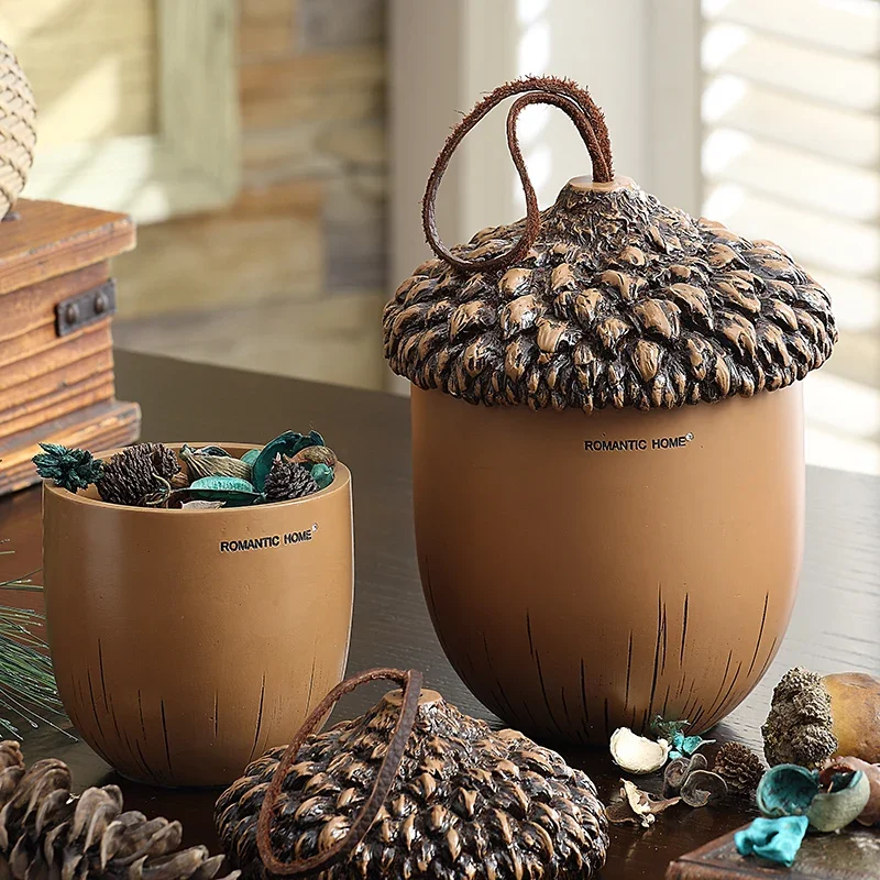 

Multi-functional Home Storage Box Living Room Desktop Storage Box European Creative Storage Jar Acorns Ornaments