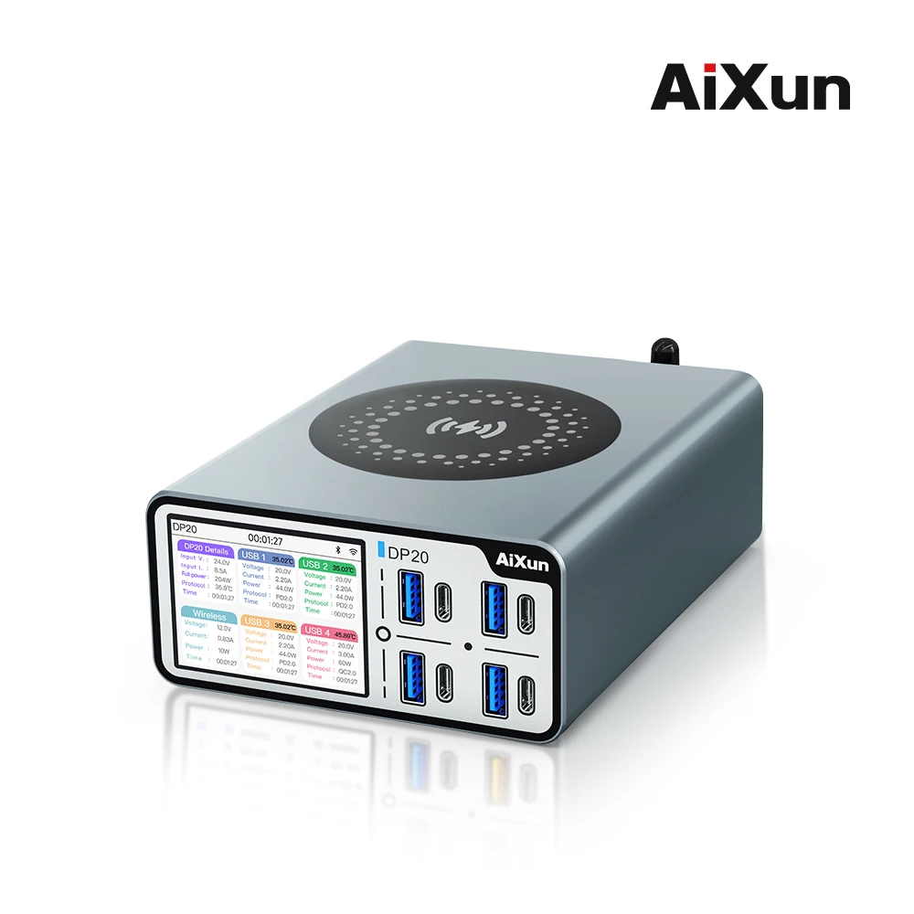 Aixun DP20 200W High Power Desktop Smart Charger Multi Port for iPhone Android PD QC Supply Wired / Wireles Fast Charging tool