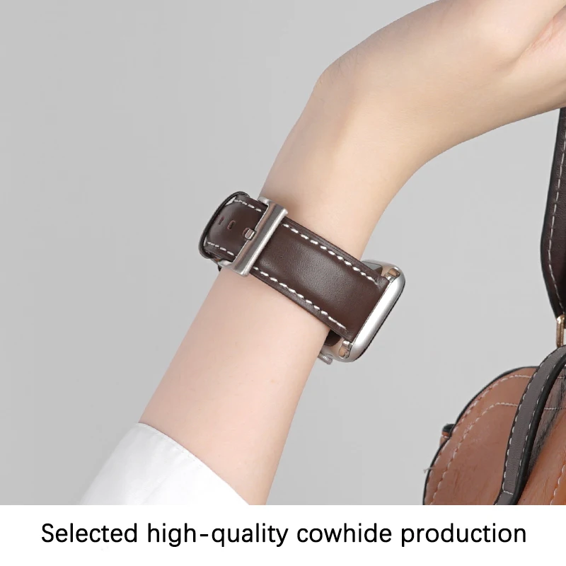 Leather Straps for Apple Watch 10 9 7 6 5  SE Top Layer Cowhide Watch bands 38 40 41 42 45 mm for iwatch Bracelet 42 44 45 49mm