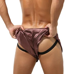 Calzoncillos Bóxer transpirables para hombre, ropa interior lisa con abertura lateral, pantalones cortos cómodos para Gay, ropa de dormir