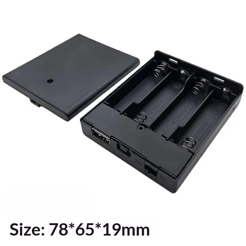 【Y】1Pcs AA Battery Holder - 4 Slots No.5 Battery Case With Power Switch And USB Socket No Light AA Battery Box
