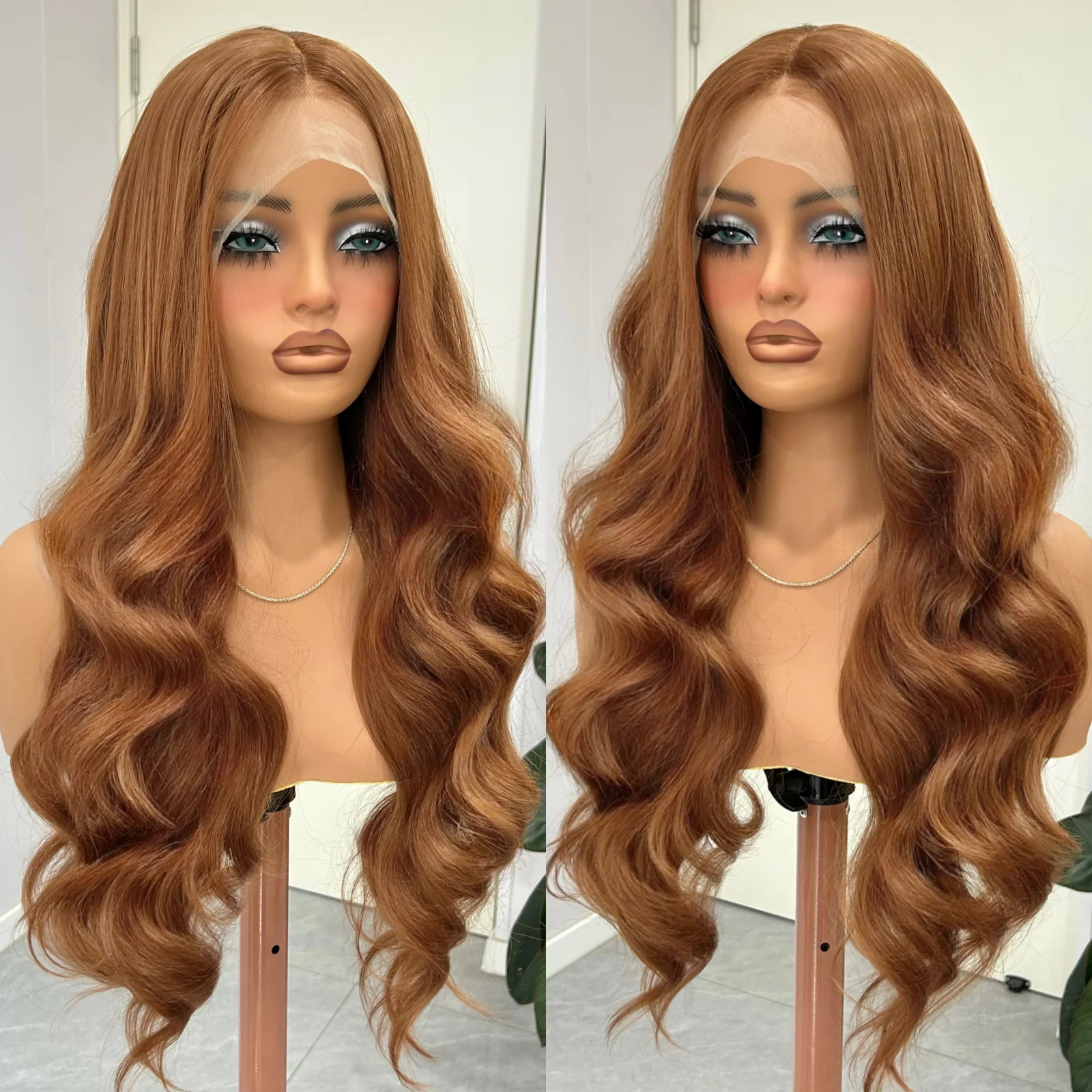 # 30 أوبورن براون فضفاض الجسم موجة الدانتيل الجبهة الباروكات للنساء الاصطناعية الجزء الأوسط طويل متموج الصدر البني الملونة غلويليس الشعر
