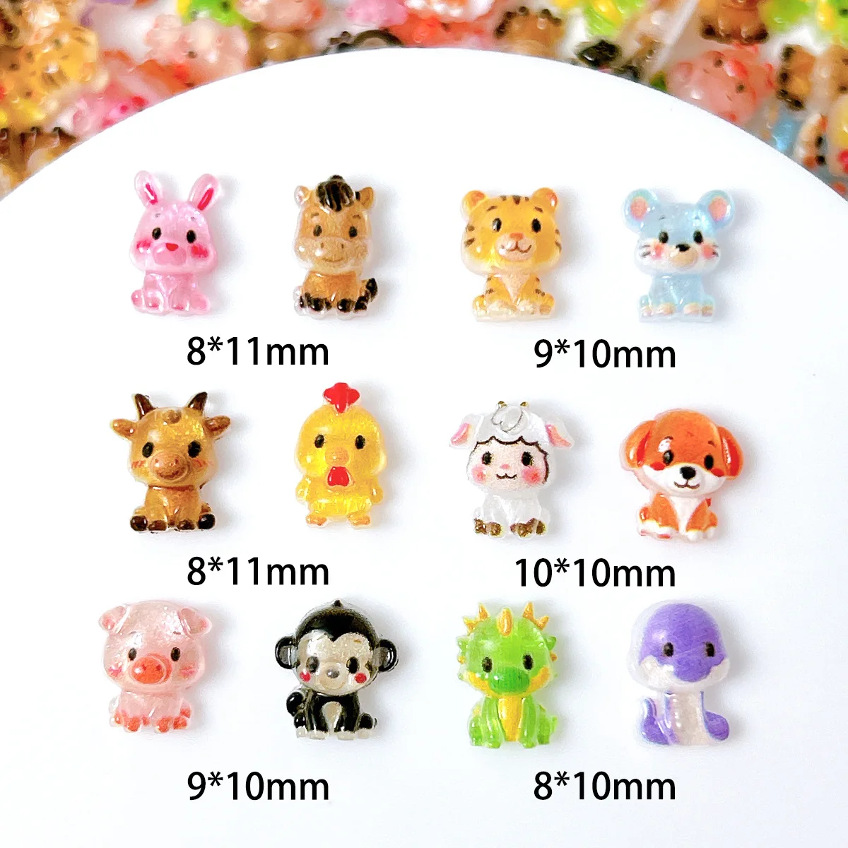 100pcs 12 animal zodiac signs Nail Accessories Cute Resin Wearing Armor Accessories Cream Gel DIY Accessories - view 6