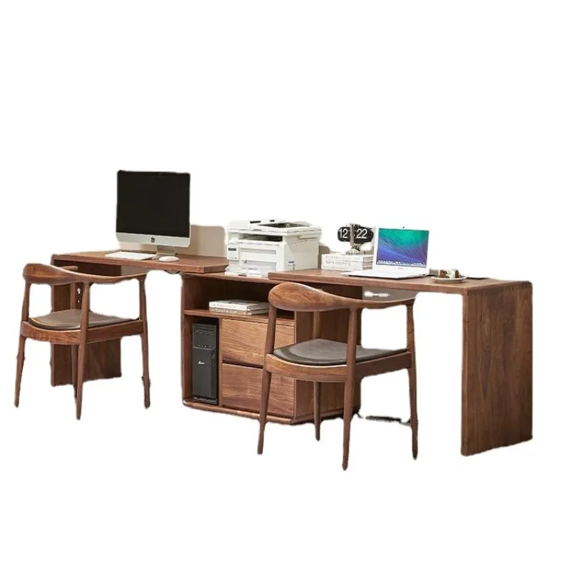 

Italian minimalist black walnut desk home writing table all solid wood computer desk home desk modern simplicity