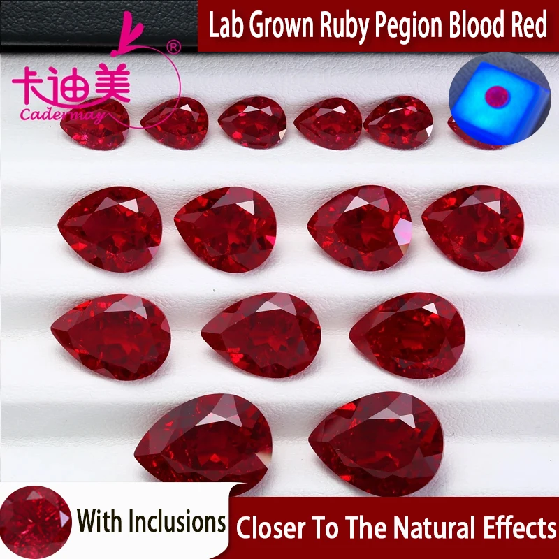 CADERMAY Pear Cut Lab Grown Pegion Blood Red Ruby Loose Stones With Inclusion For Rings Necklace Customized Smart Jewelry