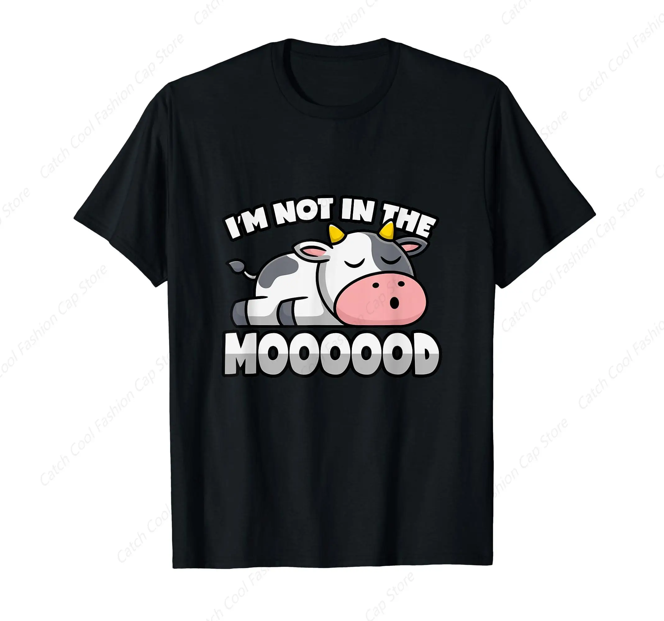 Cute Cow Not In The Mood T-Shirt for Men Clothing Tops Tee Vintage 100% Cotton Short Sleeve Summer Gift for Friends Sports Daily