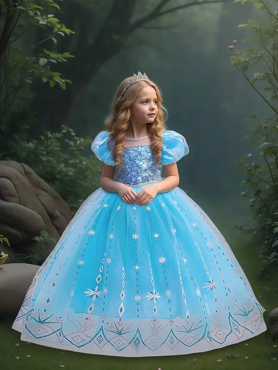 

Sequined Snowflake Princess Evening Dress With Cape For Party Banquet Birthday