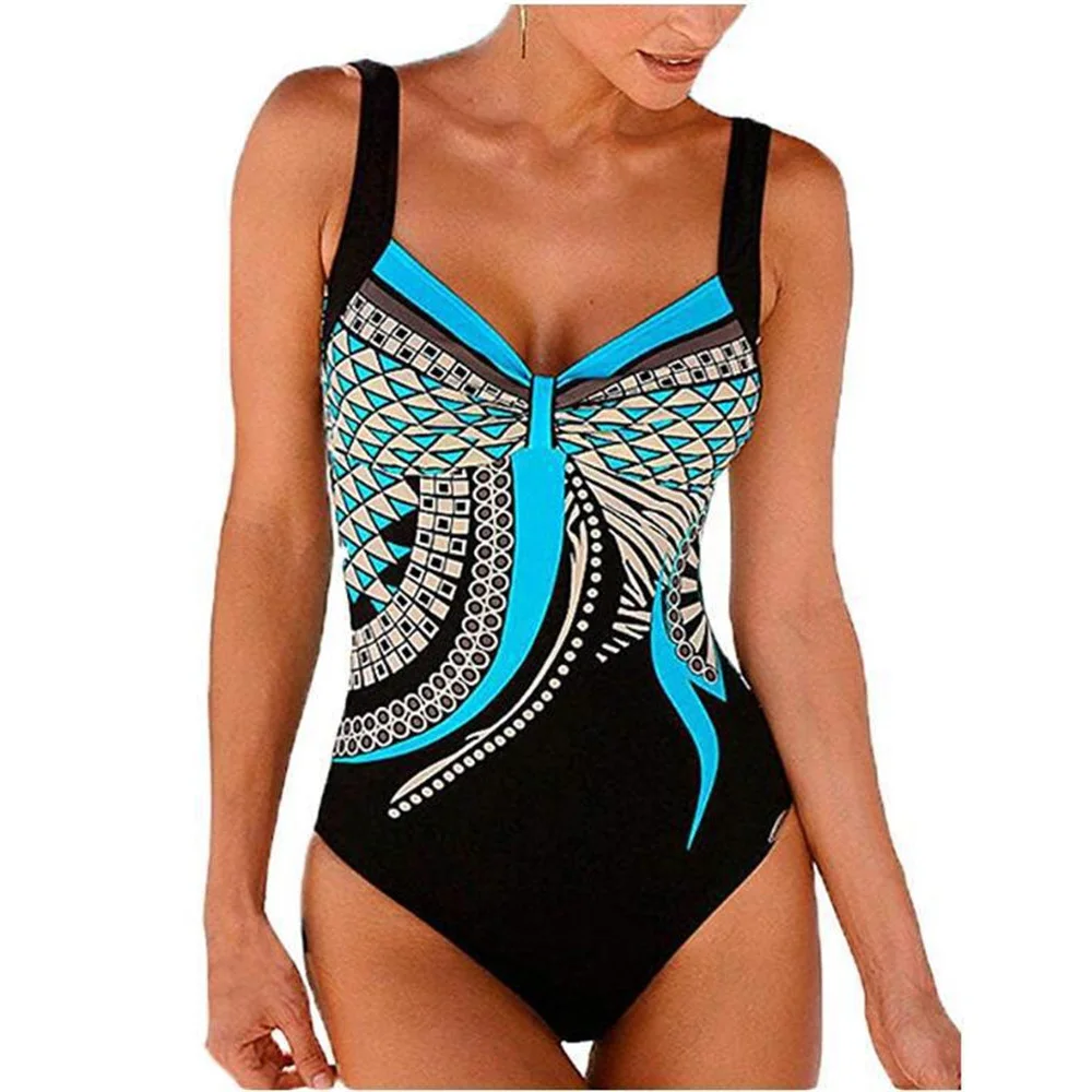 Women Swimsuit Vintage Printed Monokini Ladies One-piece Sexy Backless Swimwear Padded Bathing Suit Beachwear купальник женский