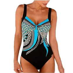 Women Swimsuit Vintage Printed Monokini Ladies One-piece Sexy Backless Swimwear Padded Bathing Suit Beachwear купальник женский