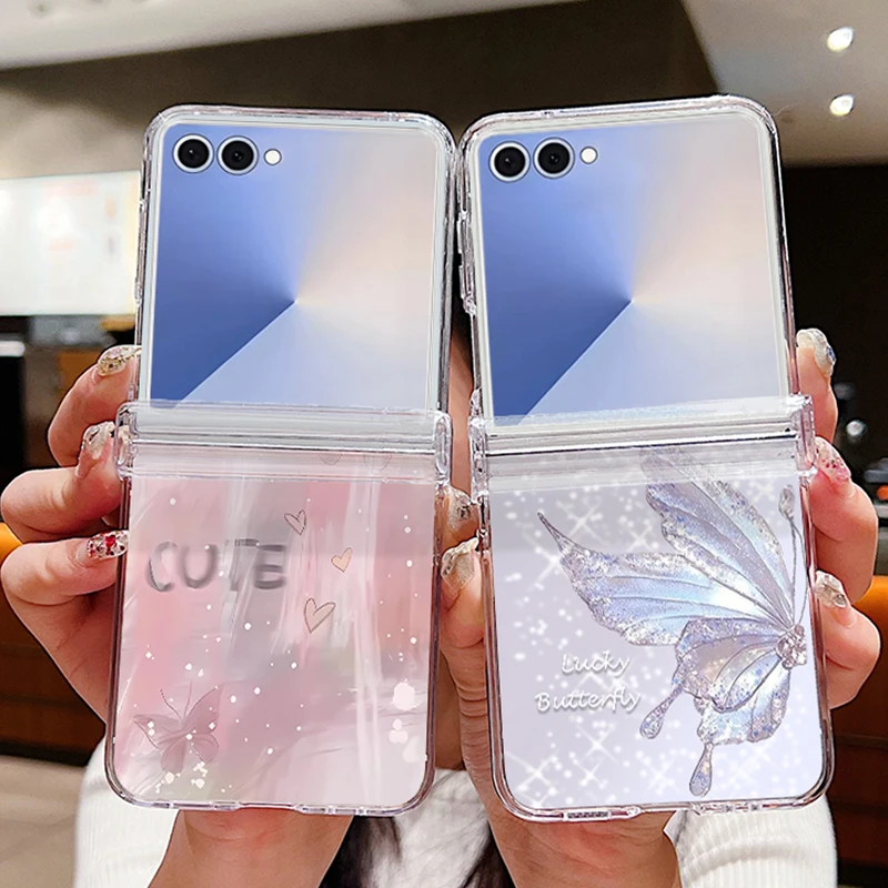 Schmetterlingsmuster Transparente Handyhülle für Samsung Galaxy Z Flip 8 7 6 5 4 3 5G Faltbare Hartschale für Samsung Z Flip5 Flip6 Flip7