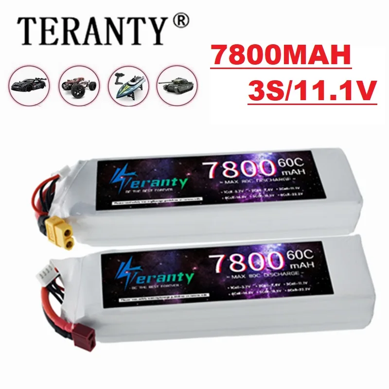 Batterie LiPo 3S 11.1V 60C 7800mAh avec prise T Deans XT60 pour voiture avion bateau RC