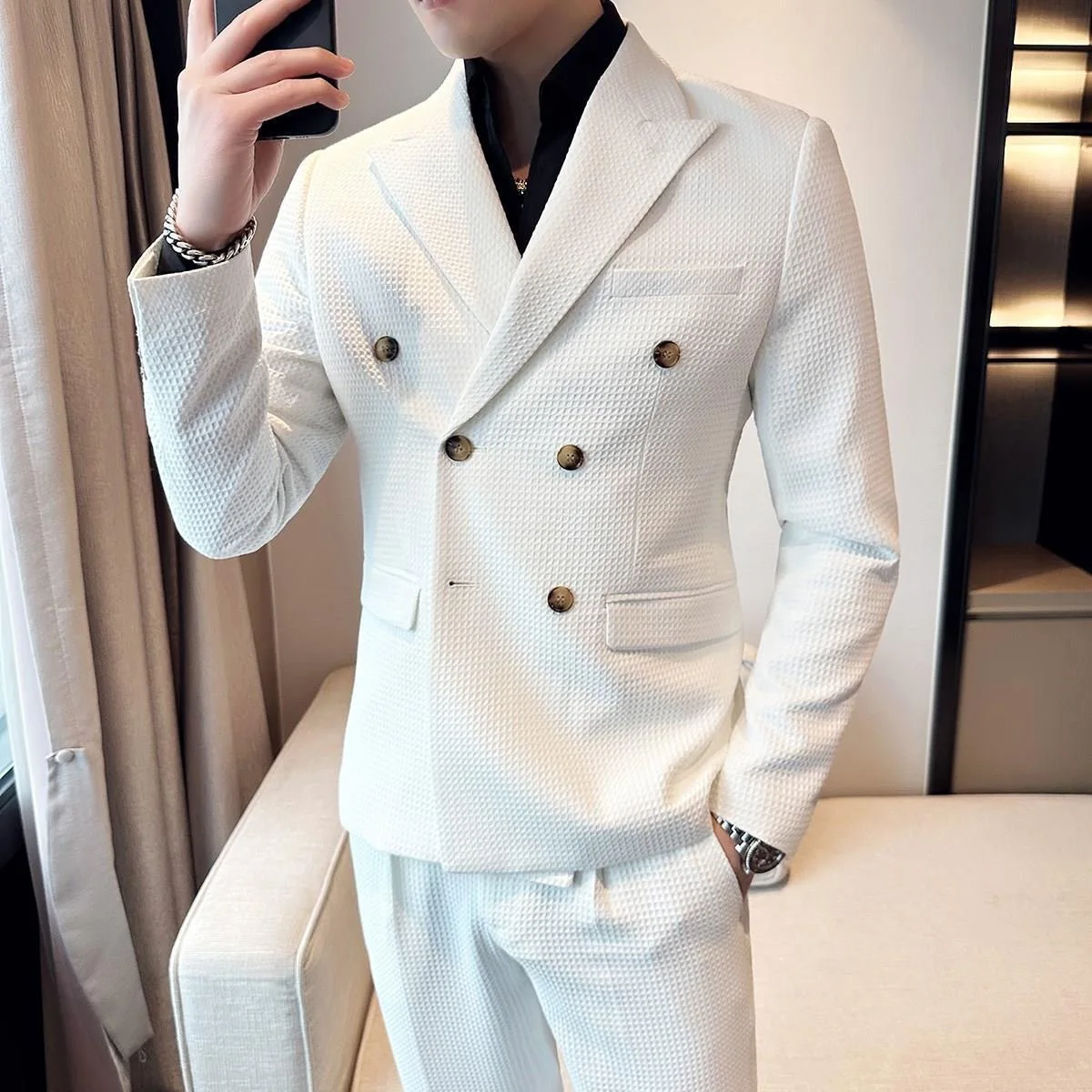 145 High-end business suit slim fit double-breasted men's suit