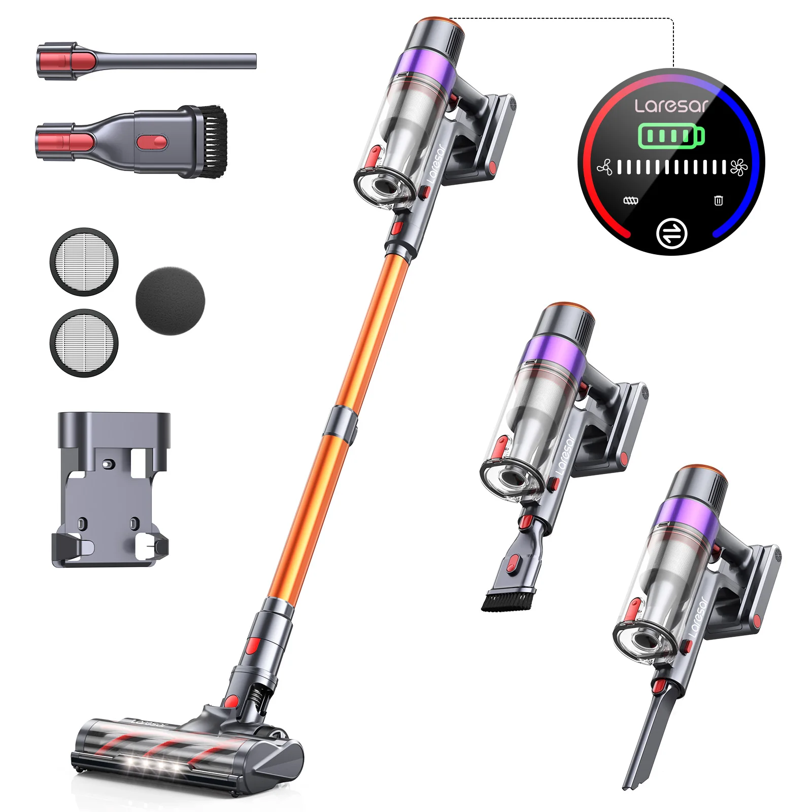 Laresar 38Kpa Wireless Stick Vacuum Cleaner Strong Suction Cordless Handheld Vacuum Cleaner With LED Headlights