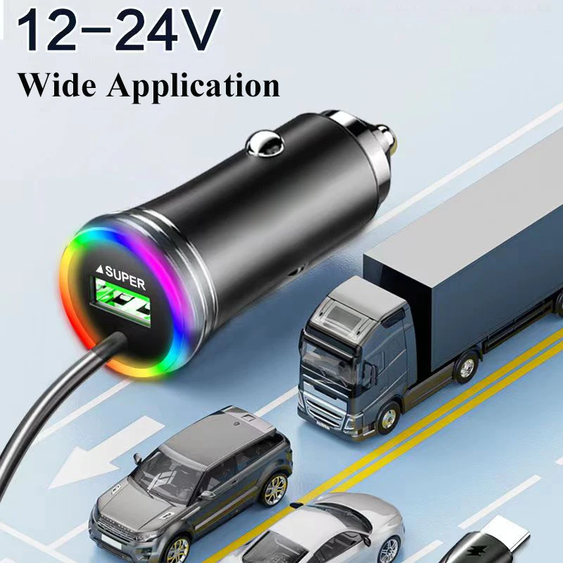 2 in 1 USB Car Phone Charger with Type C Cable PD Super Fast Charging Adapter for iPhone 15 14 iPad Samsung OPPO Oneplus Huawei