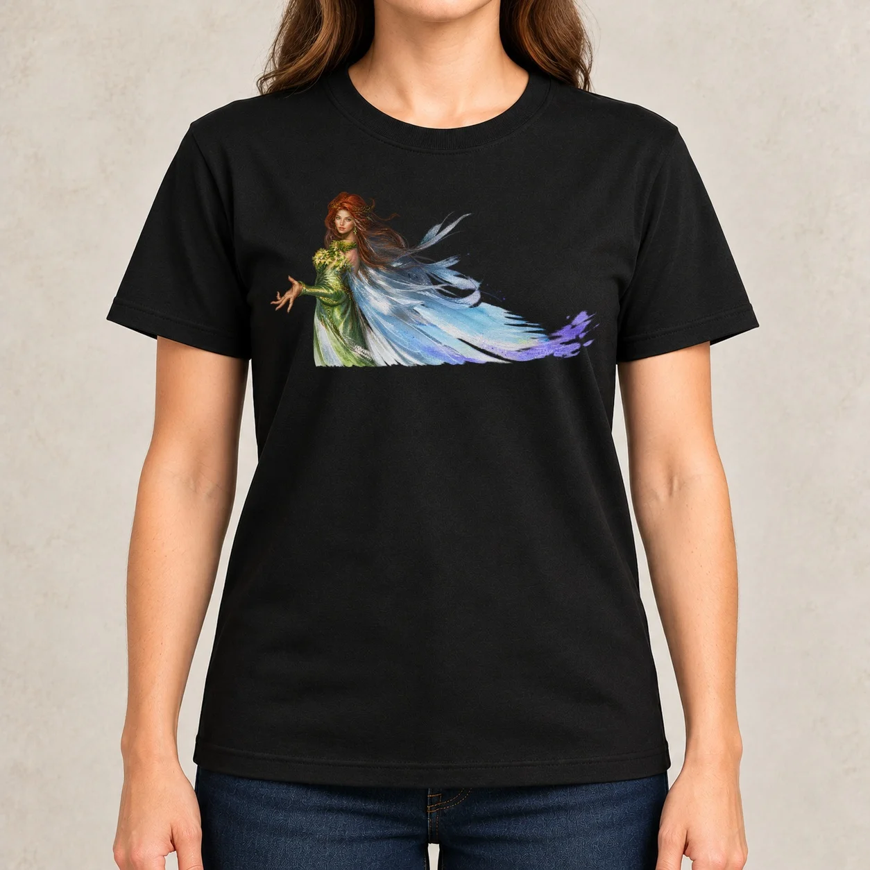 Forest Mage with Flowing Blue Cloak Classic Women T-Shirt Blouse animal prinfor summer tops Summer Women's clothing