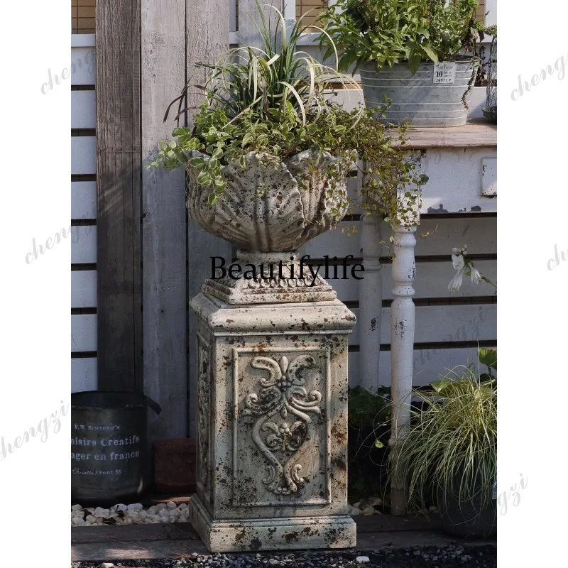 Rust Roman column flowerpot Roman column Garden decoration ornament Crafts