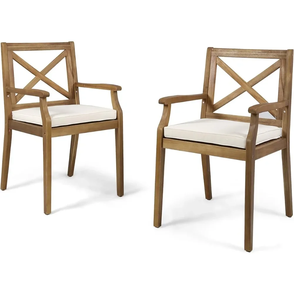 Peter Outdoor Acacia Wood Dining Chair Set of 2 Teak/Cream Cushion Freight Free Camping Furniture