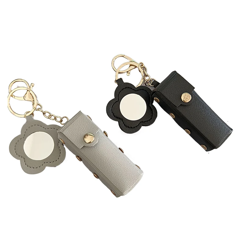 1pc Cute Portable Leather Lipstick Bag with Mirror & Keychain | Makeup Pouch Lip Balm Holder Protective Cover for Women view 3