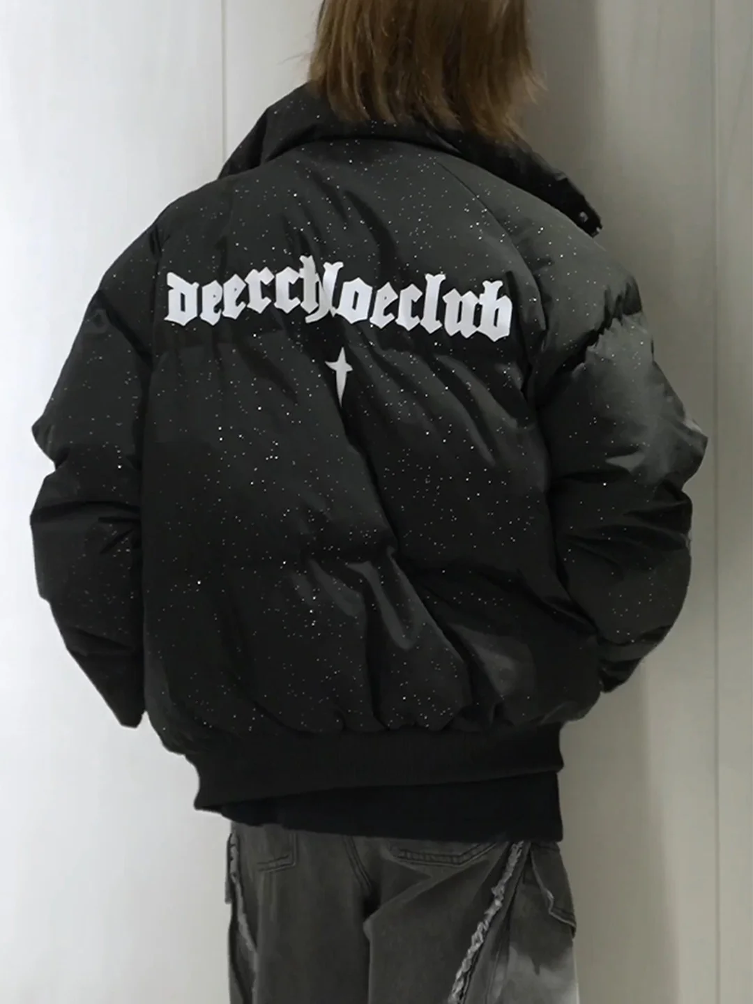 

American Sle ort Thiened down Cotton Jaet Men's Stand Collar Letter Bread Coat Bla Warmth Insulation Cotton Padded