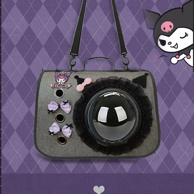 Sanrios quente sair pet espaço cápsula saco kawaii kuromi dos desenhos animados bonito portátil gato cão animal de estimação crossbody bolsa de ombro moda novo 2024