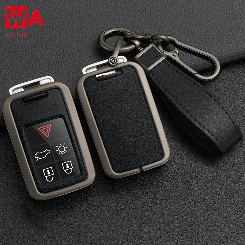 

Zinc Alloy + PU Leather Car Key Case Cover For Volvo XC60 V60 S60 S80 XC70 V40 5 6 Buttons Remote Key Protection Holder Shell