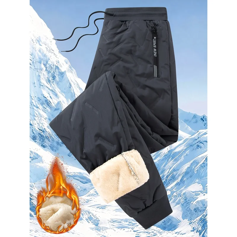 Winter Male Men's Velvet Thickened Warm Sports Trousers With Stylish Zipper Pockets Pants Man Padded Sweatpants Thermal Clothing