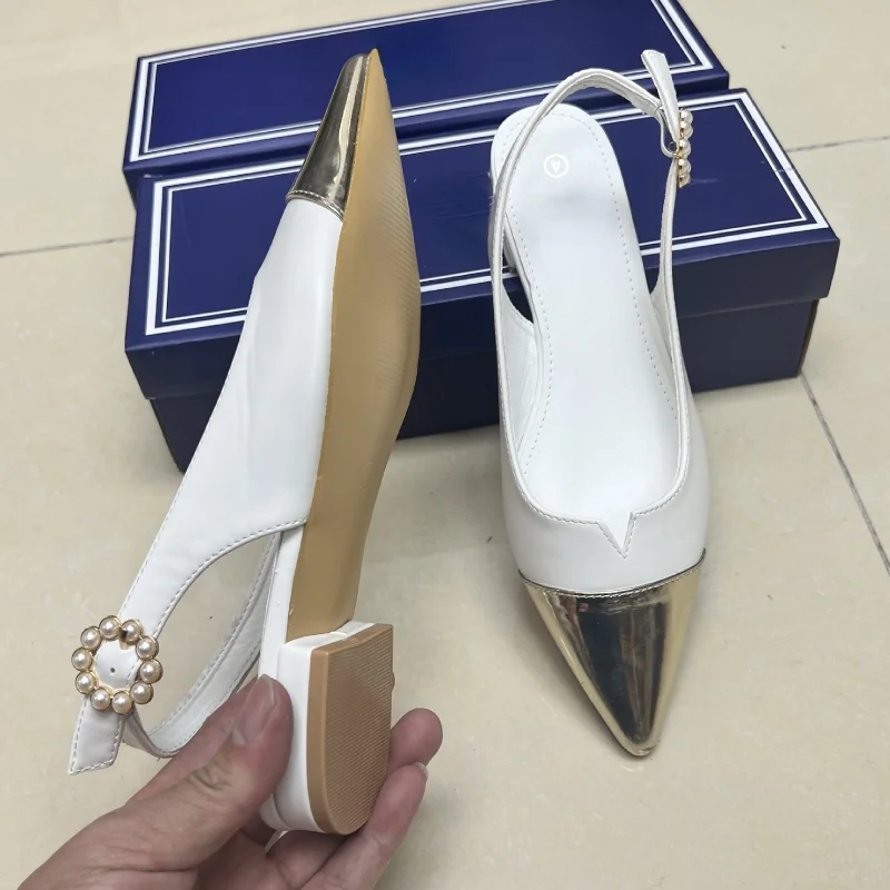 

Pointed Elegant Woman Shoes with Low Heels Flat Summer Ladies Sandals for Office Career White Lastest Mules Sandalias De Mujer