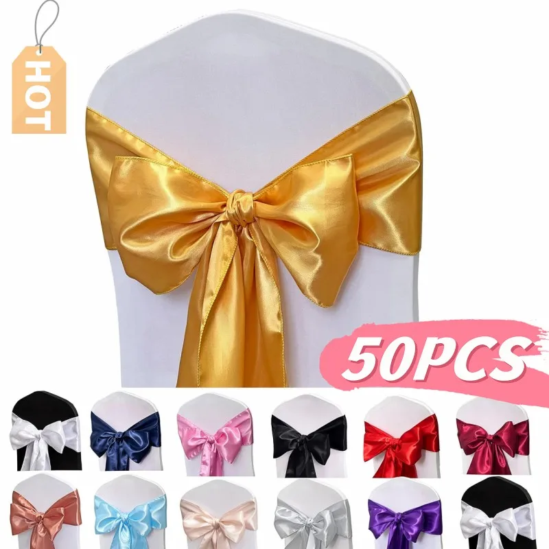 Chair Decorative Satin Sashes Bows Chair Ribbon Ties Back Sash for Wedding Party Events Hotel Banquet Chair Cover Decorations