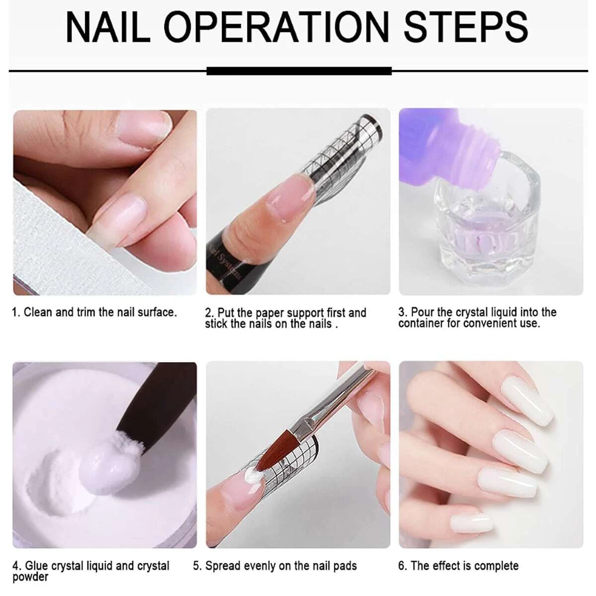 8Pcs/set Professional Pink/White/Clear Acrylic Powder Set With 40ml Monomer Liquid & Brush Crystal Powder Kit DIY Nail Tools -1#