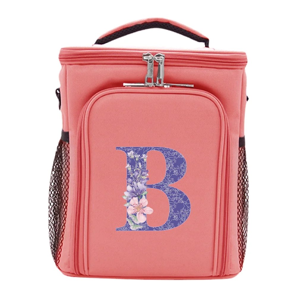 Lunch Carry Bag Lunch Bags Portable Thermal Food Box Purple Flower  Pattern Series Durable Waterproof Cooler Insulated Case