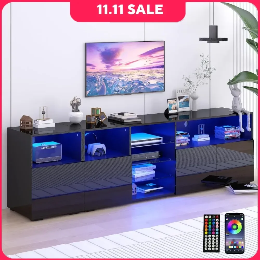 LED TV Stand for 85/75/65 Inch TV High Glossy Modern TVs Console Entertainment Center with Storage and LED Lights TV Stand