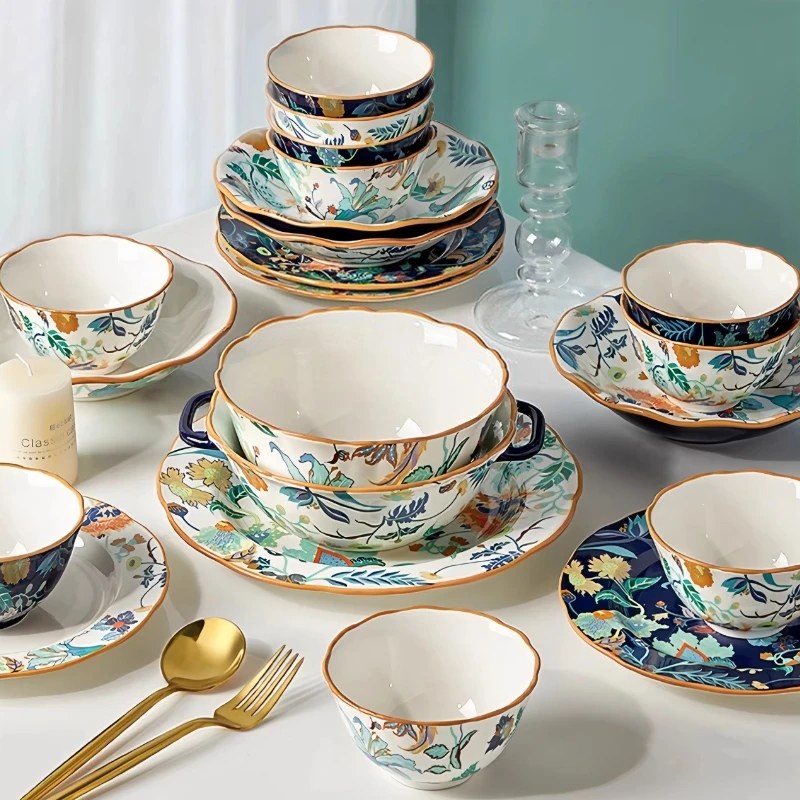 

Complete Birthday Dinnerware Design European Style Italian Kitchen Plates Dinner Sets Ceramic Luxury Vajilla Ceramica Dinner Set