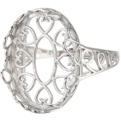 Ring Blank (15x20mm Oval Blank) Adjustable White Gold Plated Sterling Silver Ring Setting Oval Cabochon Ring Base
