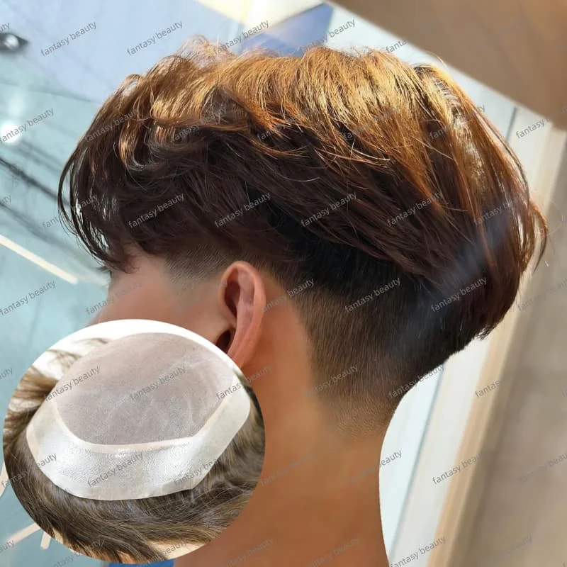 

Natural hairline Durable Fine MONO lace & PU Men Toupee 100% European Human Hair prosthesis man #1#1b#2#3#4 Black Blonde men'wig