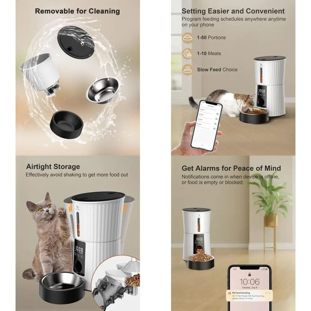 

Умная кормушка для животных - дозатор сухого корма на 4 л для кошек и собак, 10 приемов пищи в день, с функцией записи голоса и двойным питанием