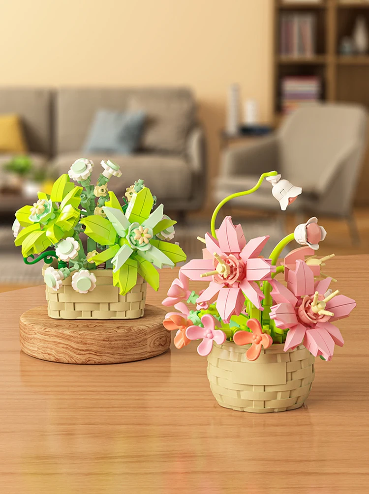 DIY MOC Topf Rose Sonnenblumen Pflanzen Sukkulenten Bonsai Baum Gärten Romantische Bausteine Modell Ziegel Kind Sets Kits Spielzeug Mädchen – Detail 6