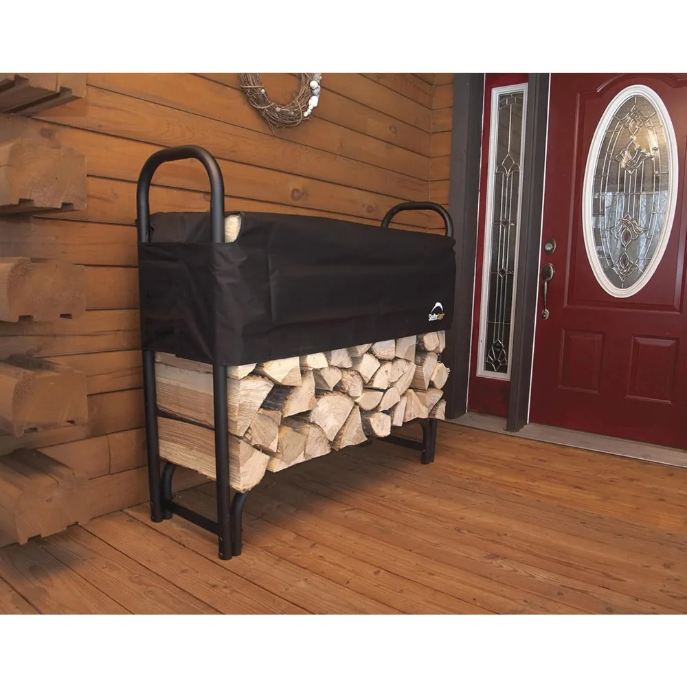 4' Adjustable Heavy Duty Outdoor Firewood Rack with Steel Frame Construction and Water-Resistant Cover