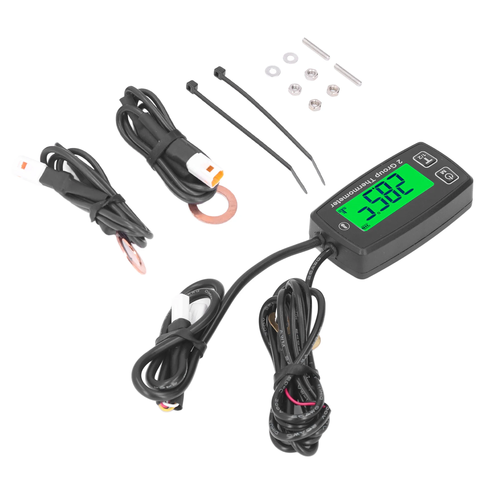 Tachometer LCD Saluran Ganda Tahan Panas IP67 Pengukur Termometer Mesin Tahan Air Anti untuk Sepeda Motor untuk Perahu untuk ATV