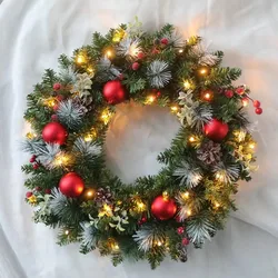 Elegant Red Christmas Wreath LED PVC Red Fruit Christmas Wreath Window Door Wall Ornament Decorations Home Halloween Decor Gifts