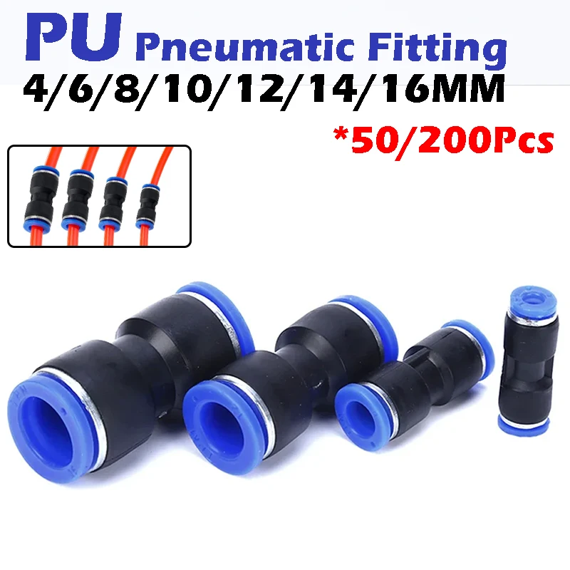 

Pneumatic Fittings PU 4mm 6mm 8mm 10mm 12mm 16mm Air Fitting Water Hose Tube Push in Straight Gas Quick Plastic Connectors