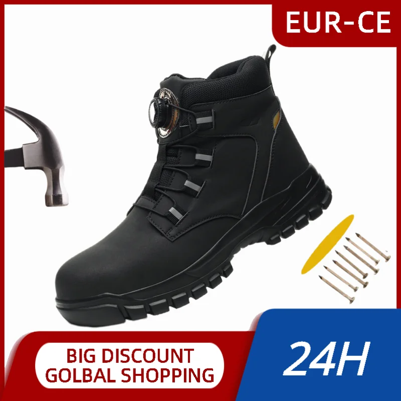 

Anti Shock Steel Toe Work Hiker Boots Indestructible Sneakers Puncture-proof Outsole Rotating Button Protection Safety Shoes