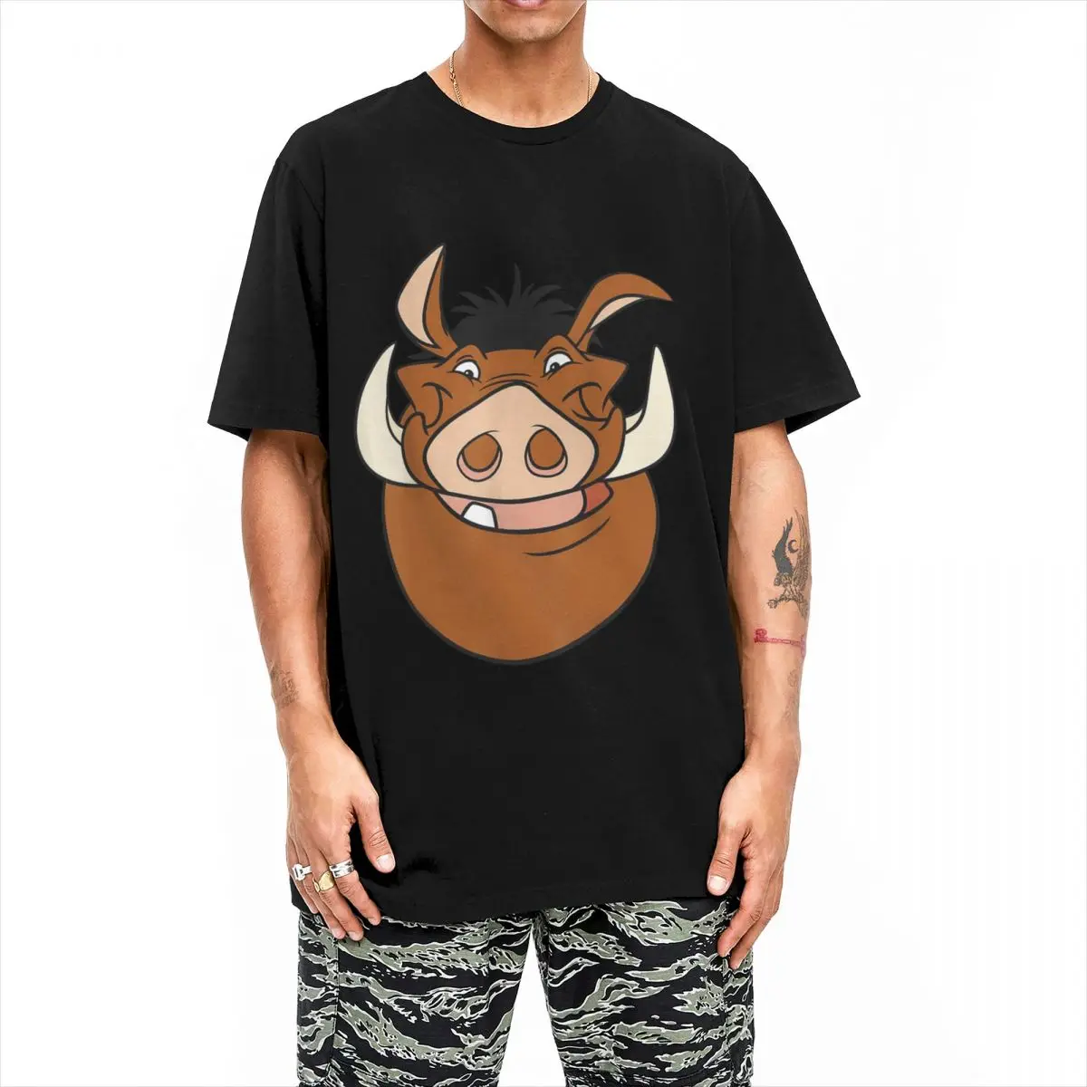 The Lion King T-Shirts Men Women Pumbaa Large Face Novelty 100% Cotton Tee Shirt Round Neck Short Sleeve T Shirts Printed Tops