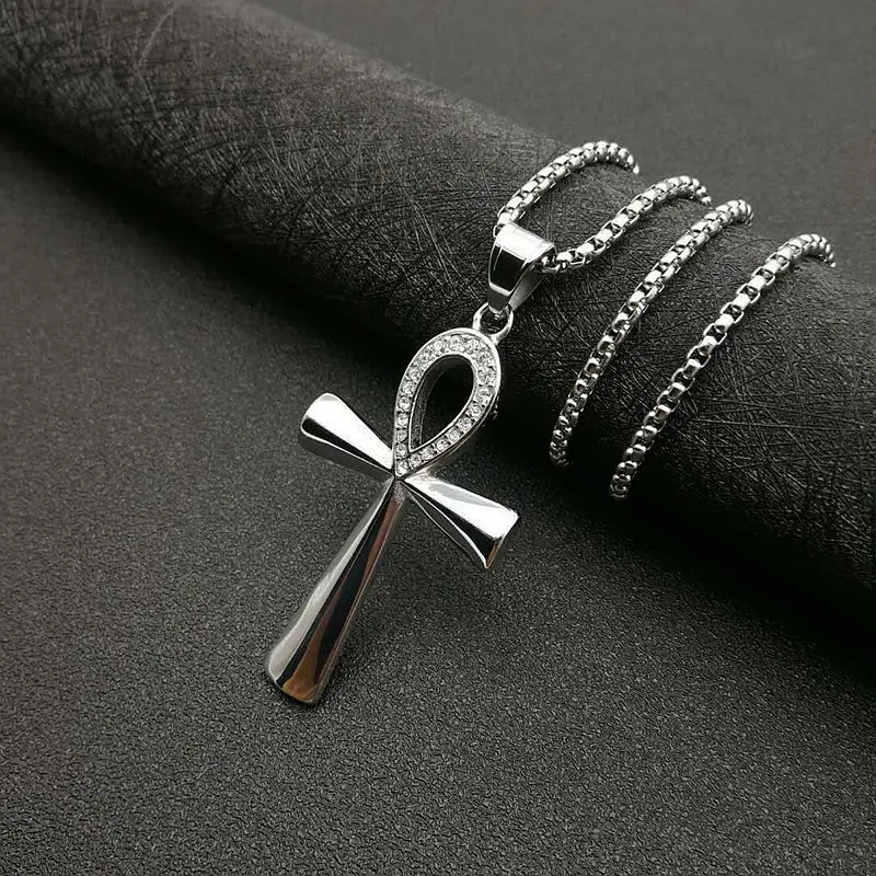 Stainless Steel Titanium Egyptian Ankh Key Vintage Hip Hop Pendant Collar Chains Necklace for Men Women Boy Friend Jewel