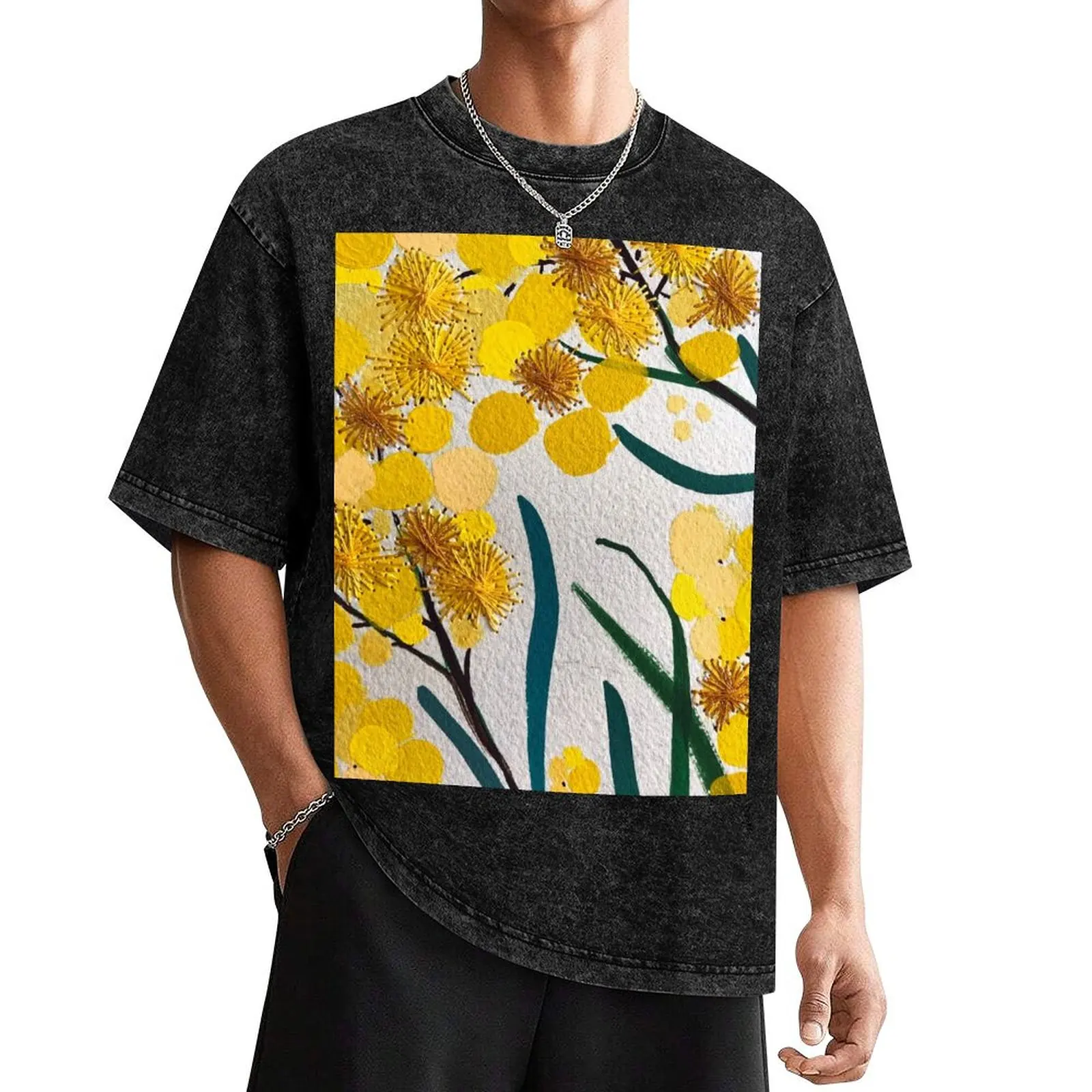 

Golden Wattle Flowers by Australian Artist Leah Gay T-Shirt man t shirt anime shirt vintage t shirts anime clothes for men