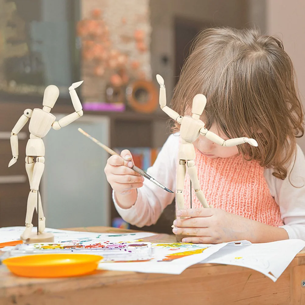 

2Pcs Creative Jointed Puppet Adornment Wooden Movable Joint Statue DIY Blank Ornaments Home Decor Jointed Puppet Adornment