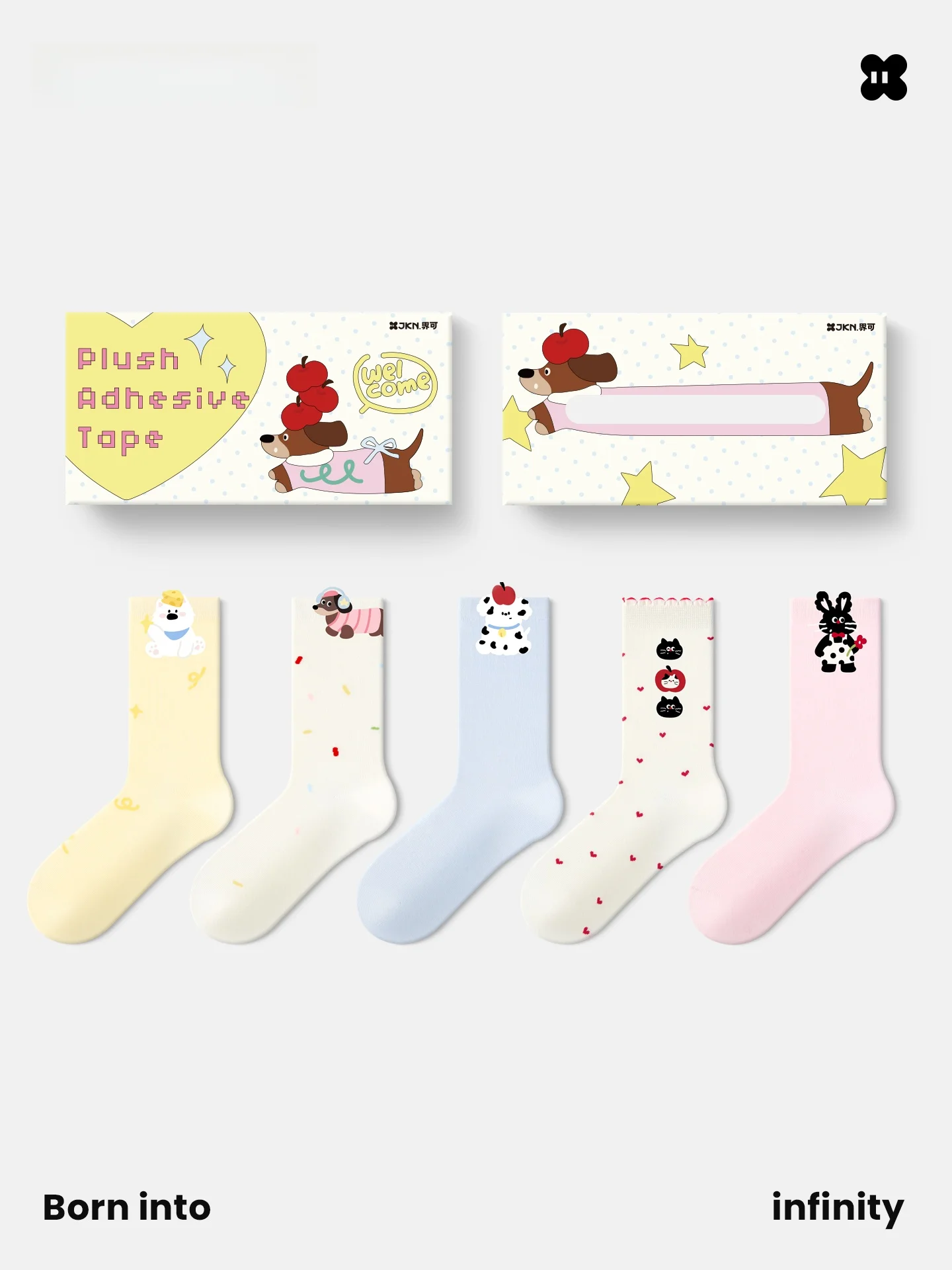 Calcetines de media pantorrilla JKN para mujer, diseño divertido de dibujos animados, algodón absorbente del sudor, caja de regalo de algodón, nueva moda 2026