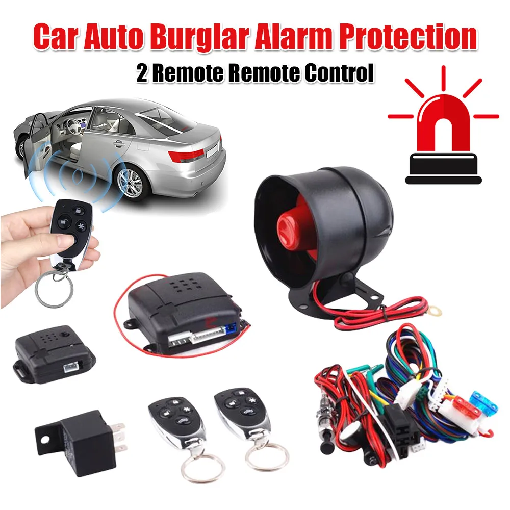 Alarme antivol pour voiture, protection, 2 télécommandes, verrouillage des portes avec sirène et faisceau de câblage, alarme antivol pour voiture programmable